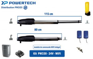 Kit Powertech PW330-24V-WIFI - motorisation de portail 2 vantaux 4 m et 350 kg maxi par vantail